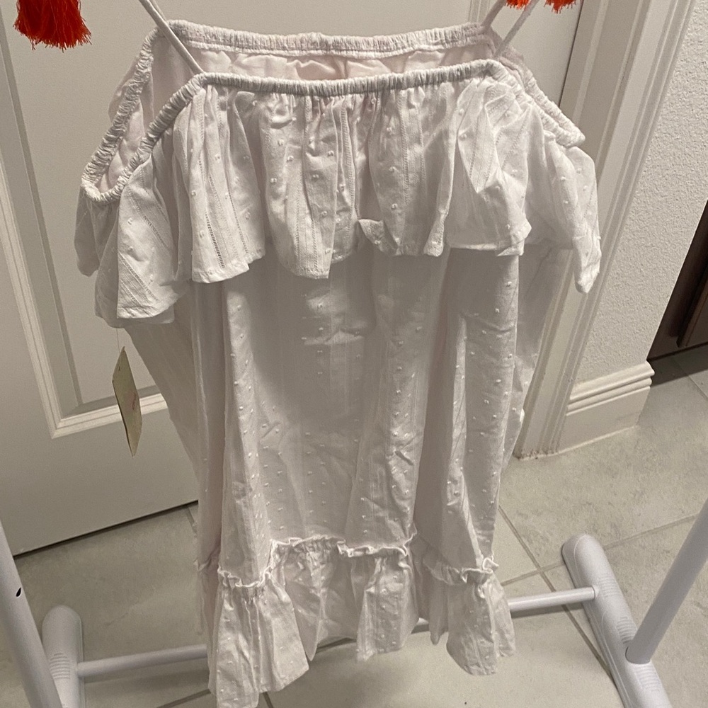 GB Girls White Dress with Orange Tassels